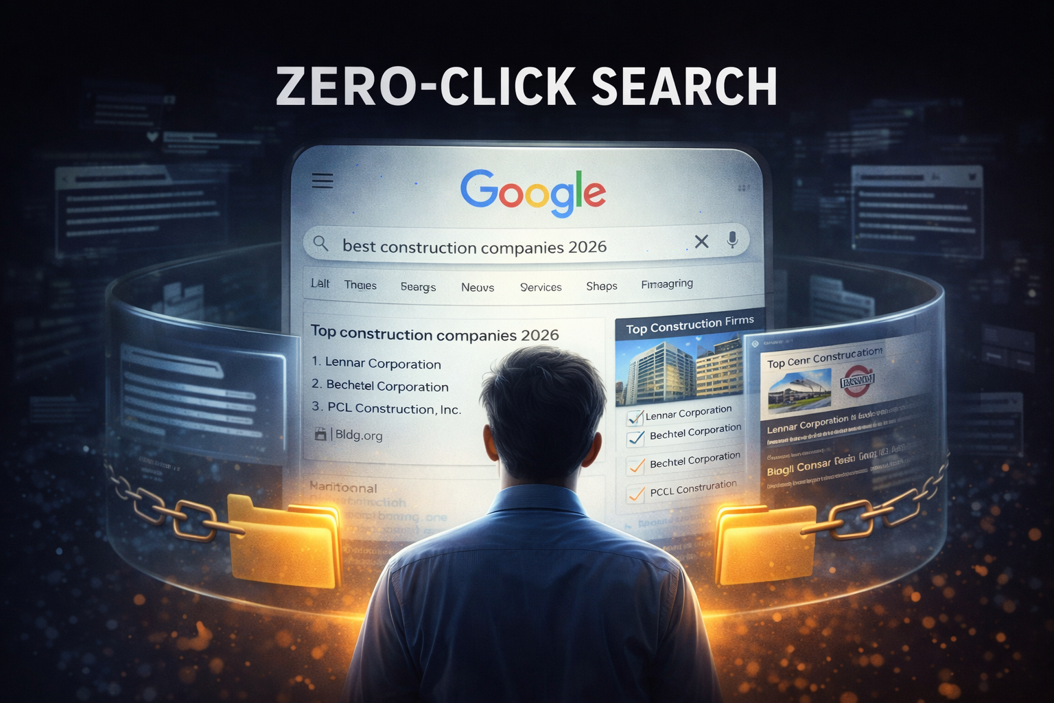 Google zero-click search results showing best construction companies 2026 where users get answers without clicking external websites